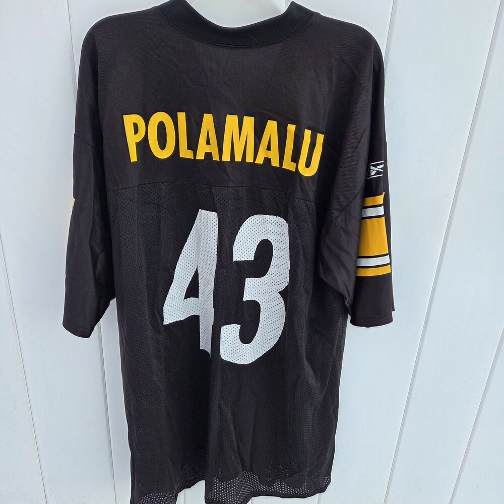 NFL Reebok Troy Polamalu Jersey Pittsburgh Steelers Black Mesh Football #43 XL